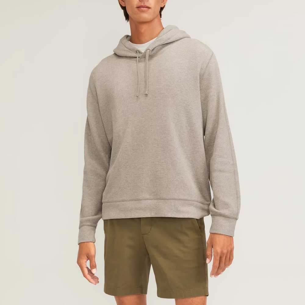 Everlane Mens the Waffle Knit Hoodie in Heathered Oatmeal